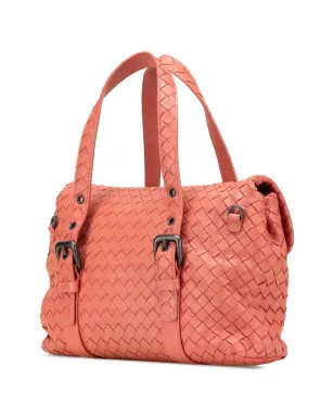 Bottega Veneta Vintage Leather Intrecciato Flap Satchel - オレンジ - サムネイル3