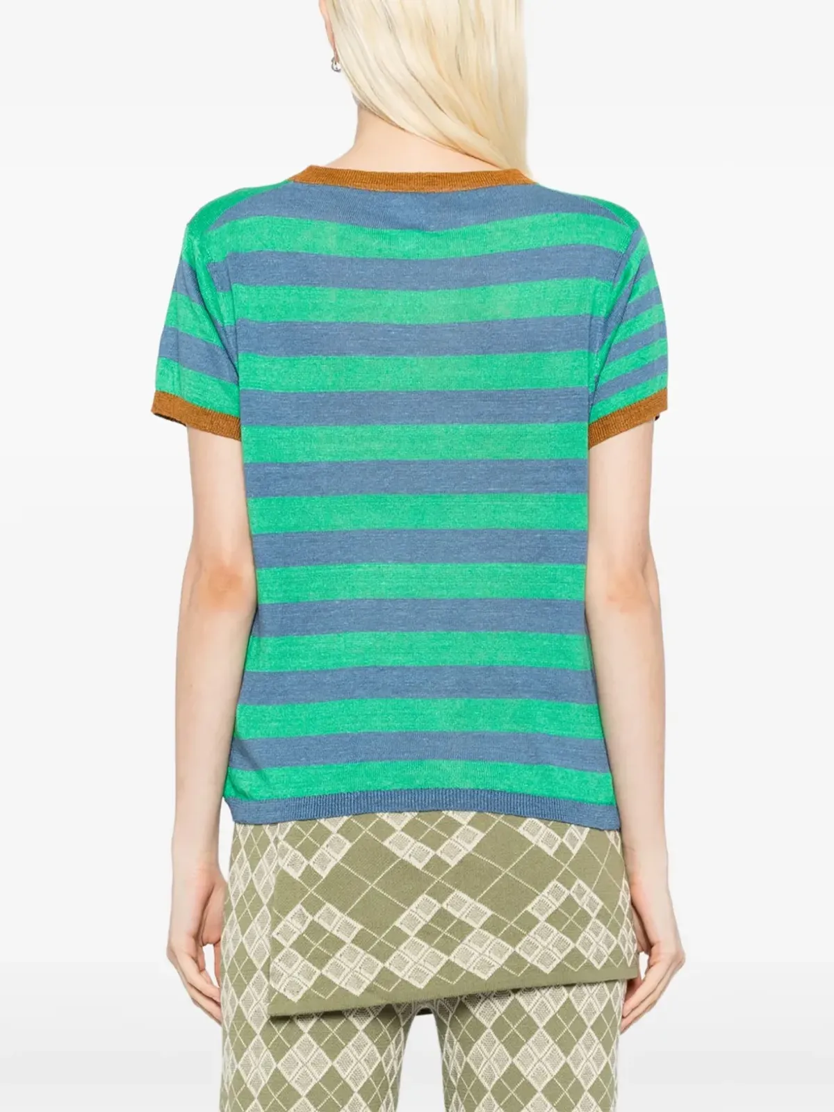 YANYAN KNITS リネンストライプTシャツ（グリーン） - 画像4