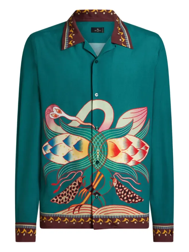 ETRO ETRO placed-print long-sleeved shirt - Greenの商品画像