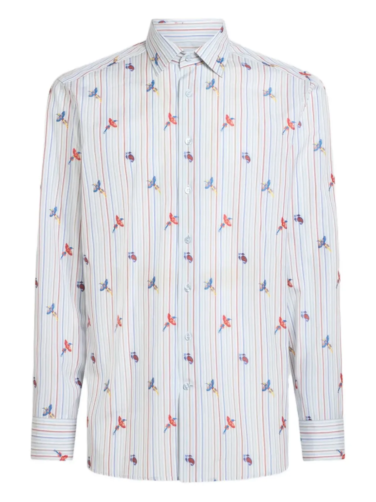 ETRO 鳥プリントストライプシャツ ホワイト - 画像1