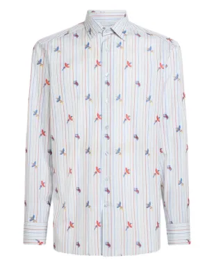 ETRO 鳥プリントストライプシャツ ホワイト - サムネイル1