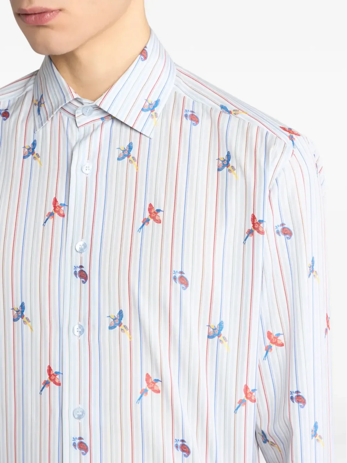 ETRO 鳥プリントストライプシャツ ホワイト - 画像5