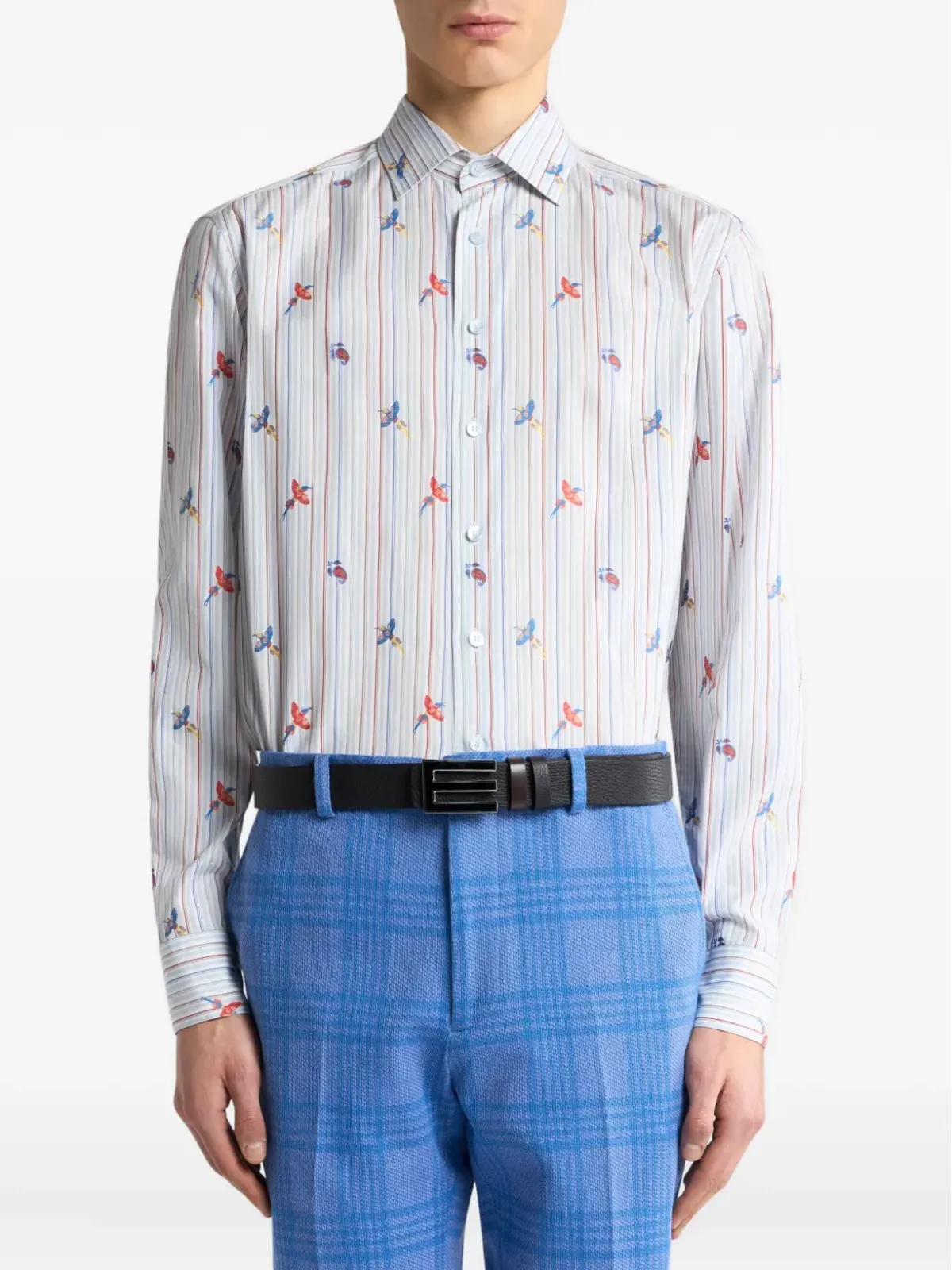 ETRO 鳥プリントストライプシャツ ホワイト - 画像3
