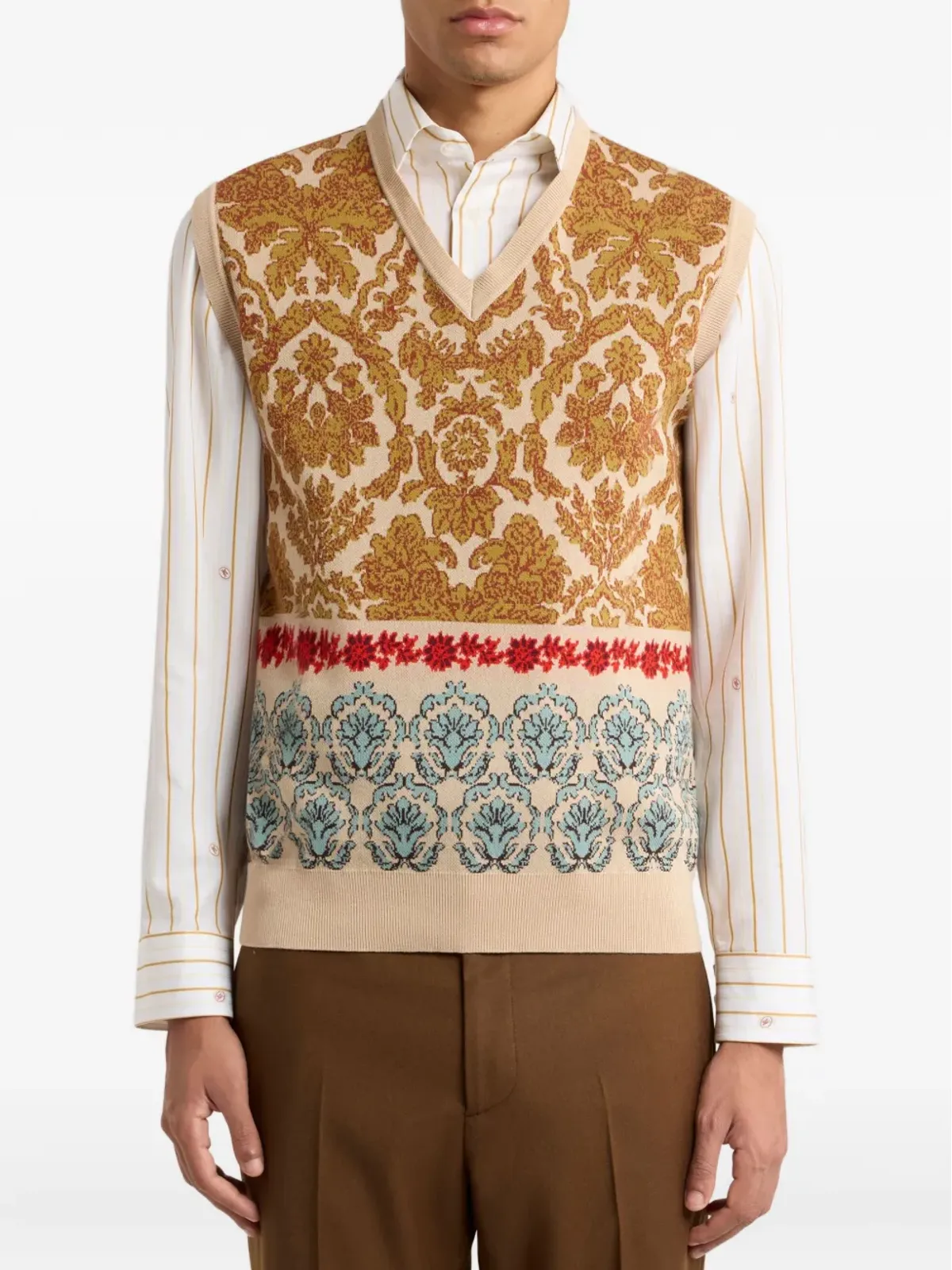 ETRO ジャカード柄ベスト ブラウン - 画像3