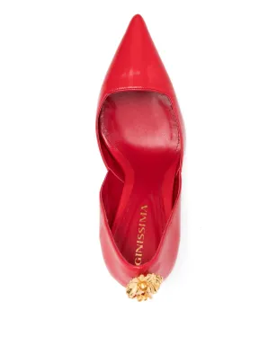 GINISSIMA x Moogu 100mm フローラルアップリケ付きヒールパンプス - 赤 - サムネイル4