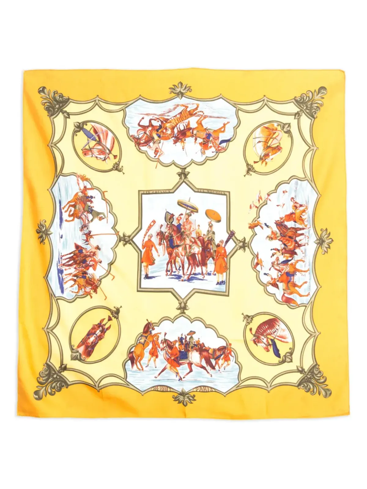 Hermès Pre-Owned 1993年 モグホルの馬をモチーフにした シルクスカーフ - イエロー - 画像2