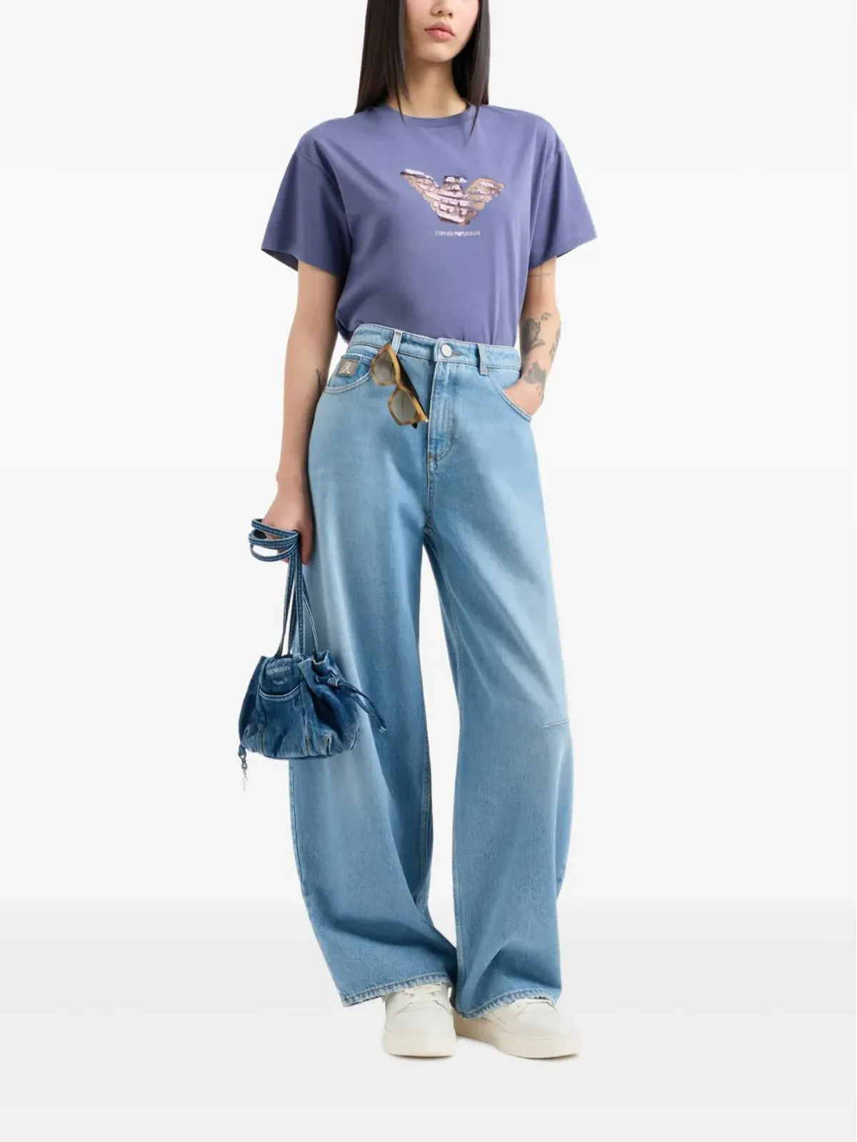 Emporio Armani ロゴ グラフィックTシャツ パープル - 画像2
