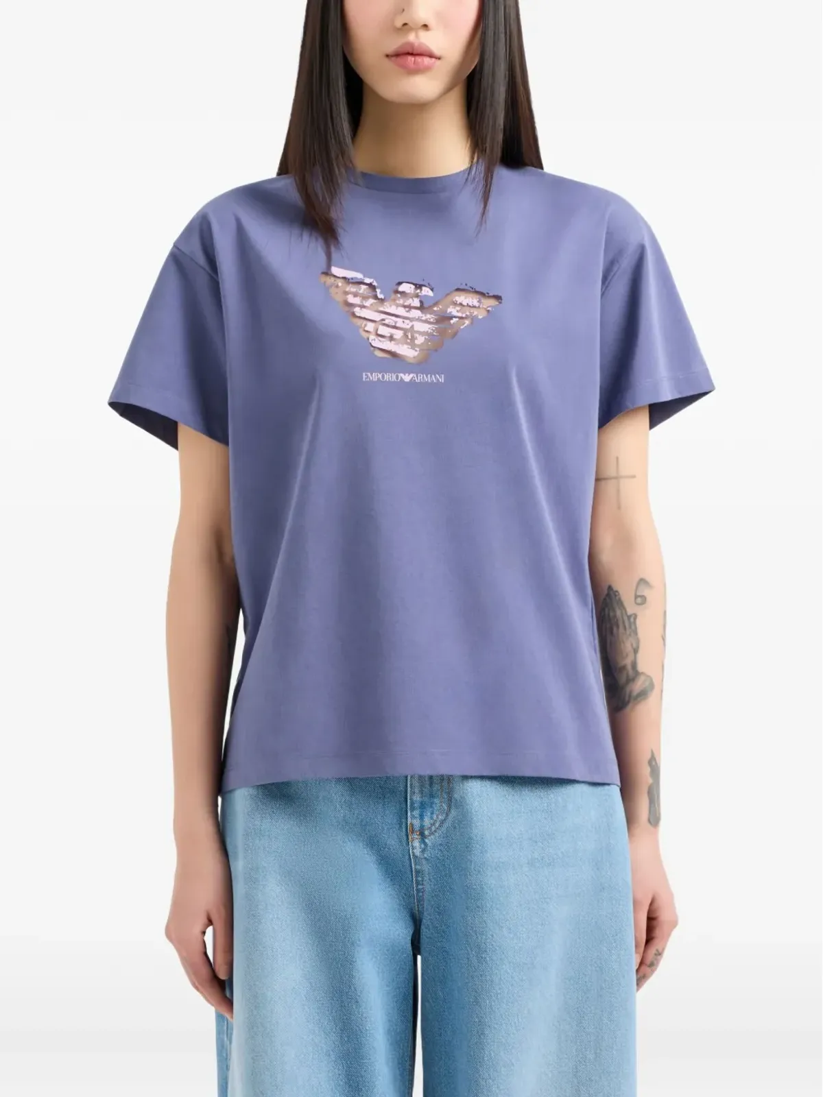 Emporio Armani ロゴ グラフィックTシャツ パープル - 画像3
