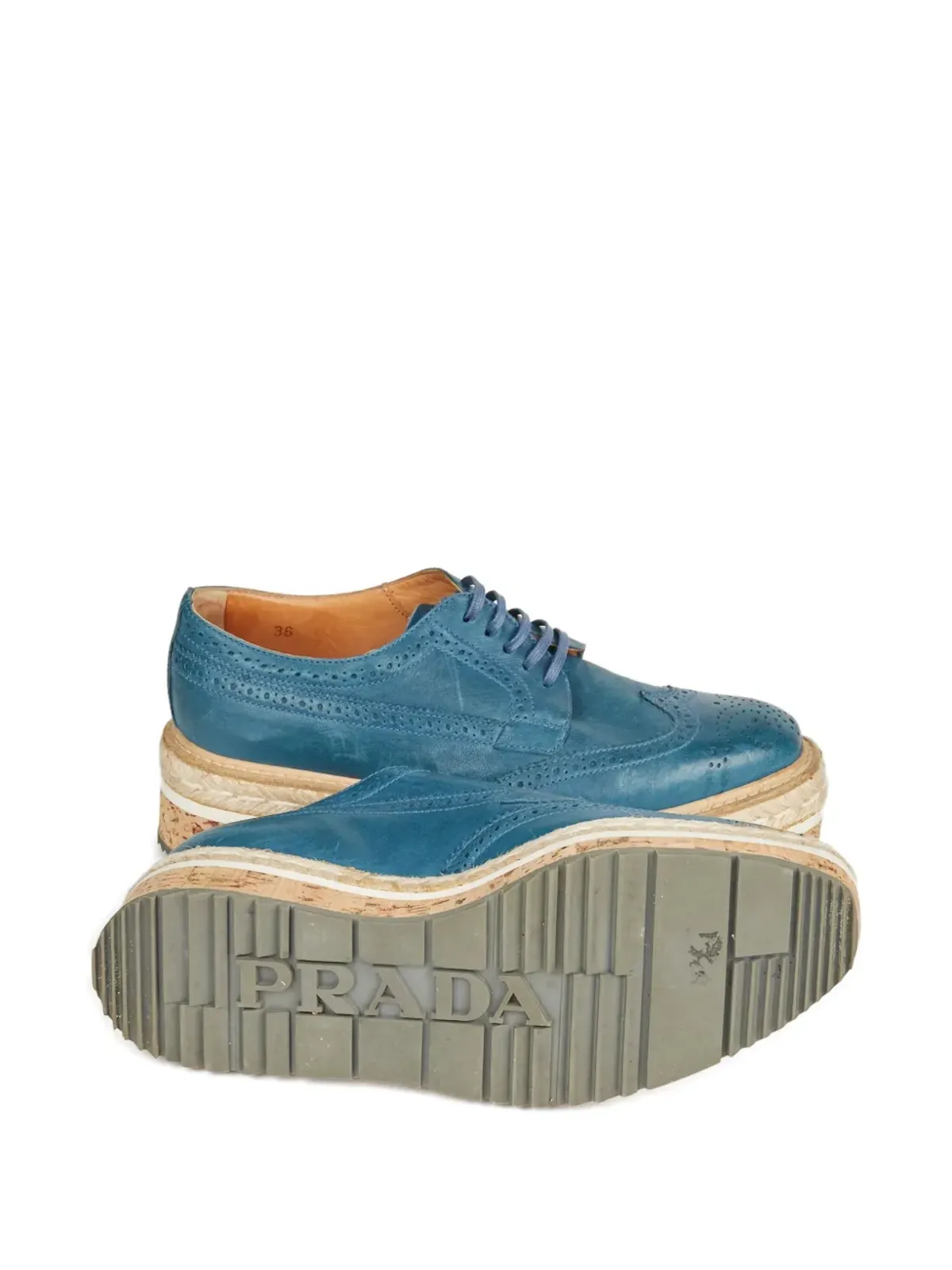 Prada ビンテージ 2010年 レザー エスパドリーレ ブルー - 画像2