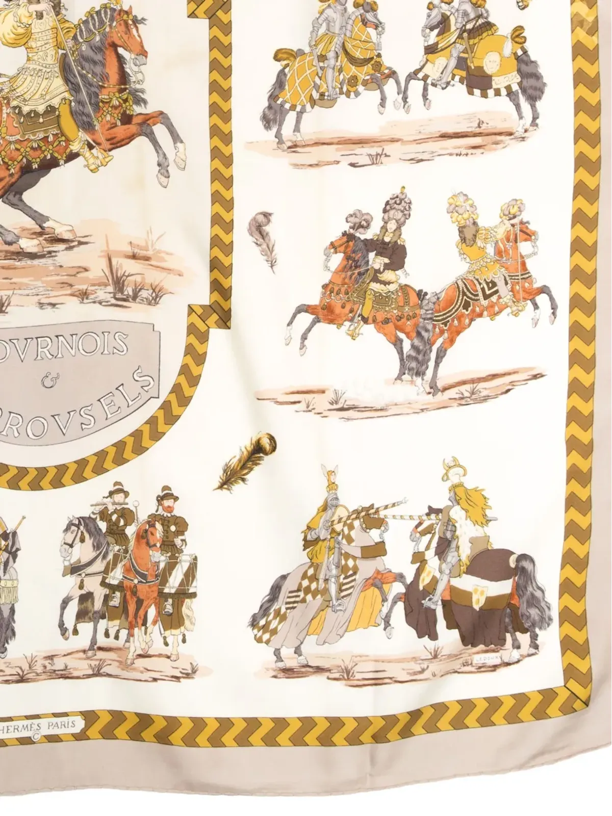 ビンテージ Hermès 1960年代 Tournois et Carrousels シルクスカーフ - グレー - 画像5
