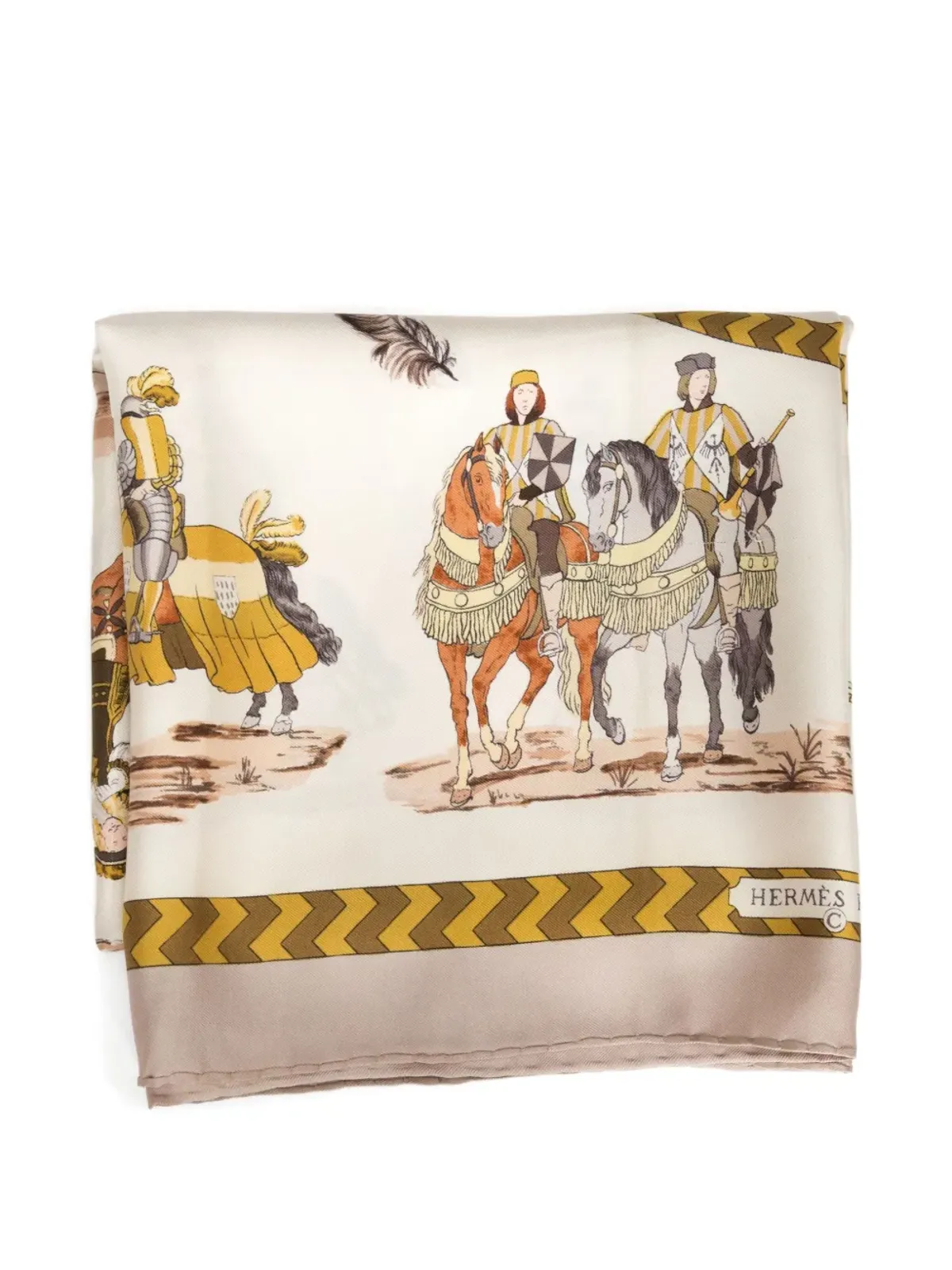 ビンテージ Hermès 1960年代 Tournois et Carrousels シルクスカーフ - グレー - 画像2