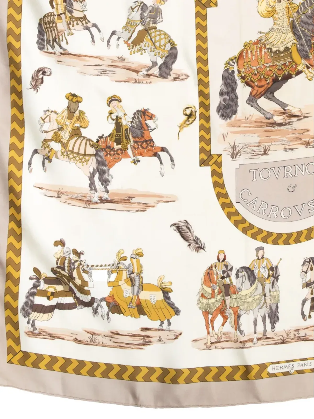 ビンテージ Hermès 1960年代 Tournois et Carrousels シルクスカーフ - グレー - 画像4