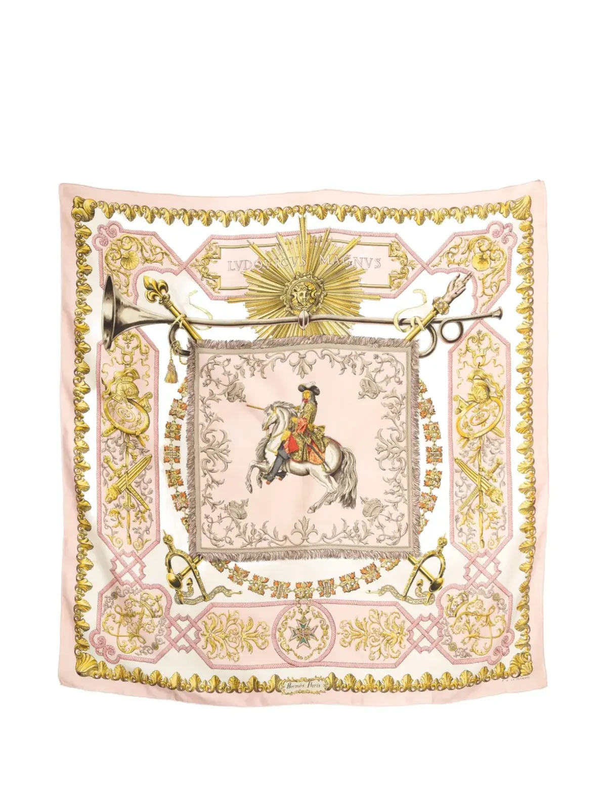 Hermès ビンテージ 1963 Ludovicus Magnus シルクスカーフ ピンク - 画像2