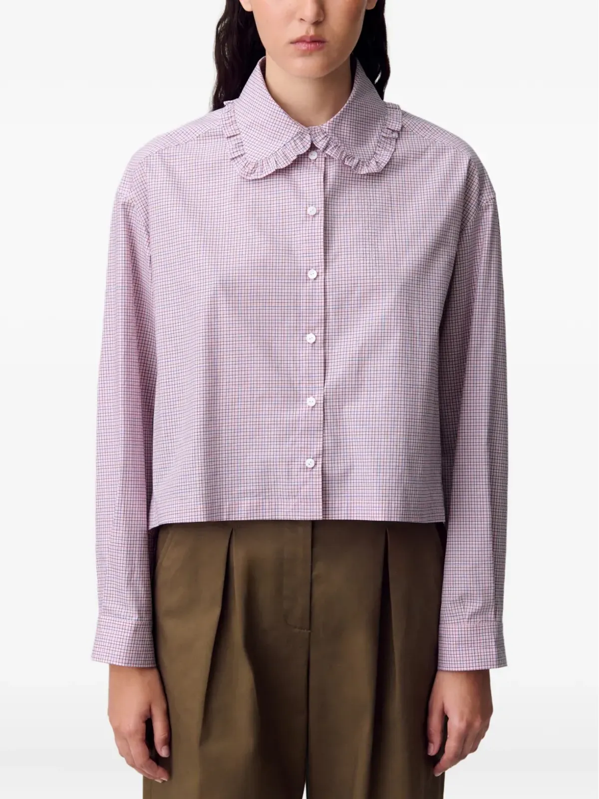 Claudie Pierlot チェック柄フリルカラーシャツ - 画像5