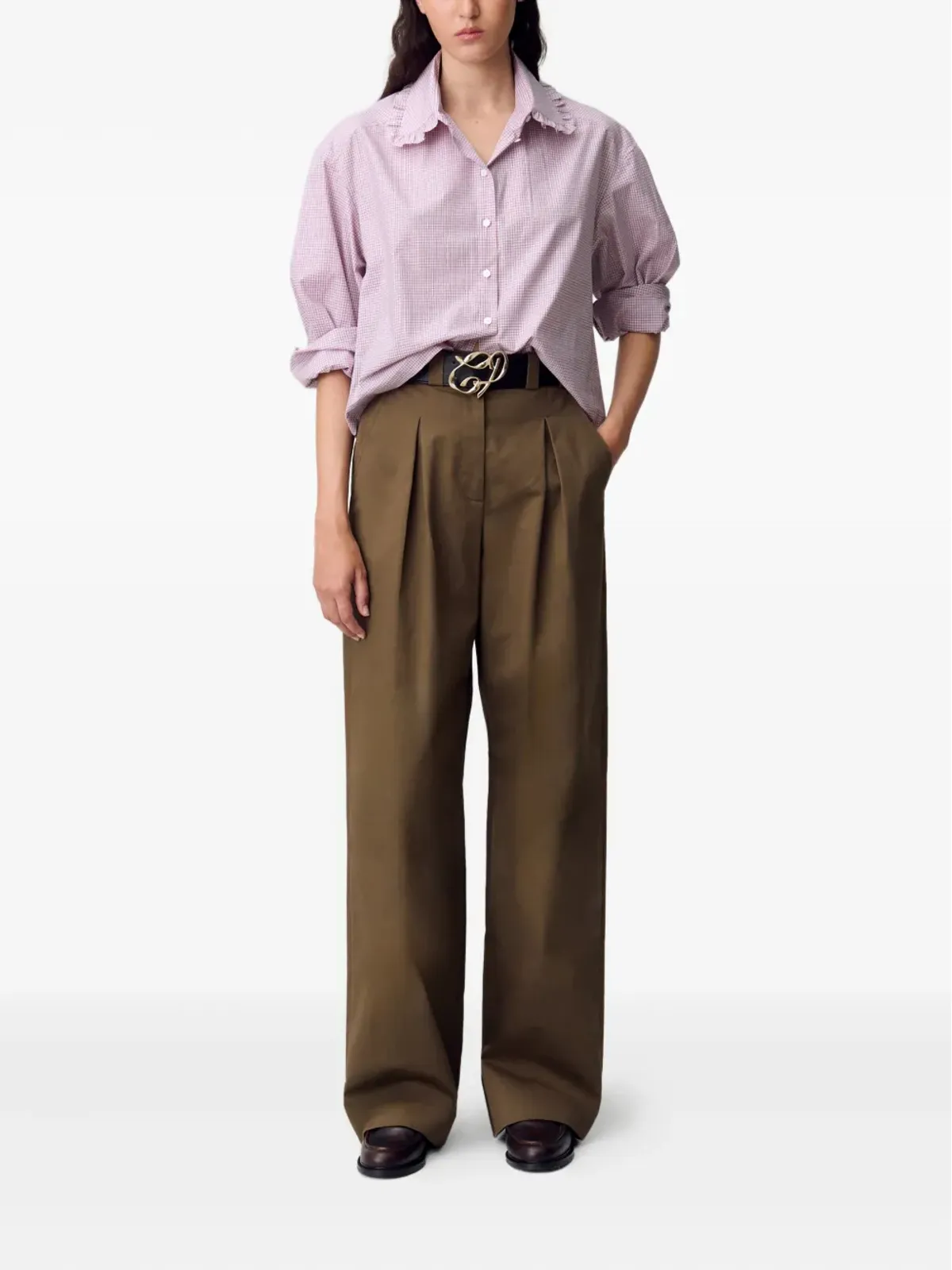Claudie Pierlot チェック柄フリルカラーシャツ - 画像2