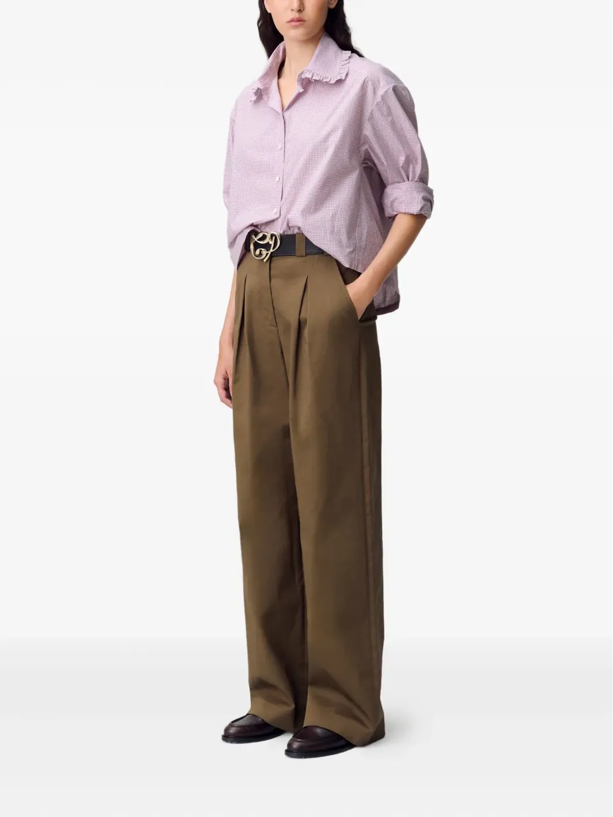 Claudie Pierlot チェック柄フリルカラーシャツ - 画像3