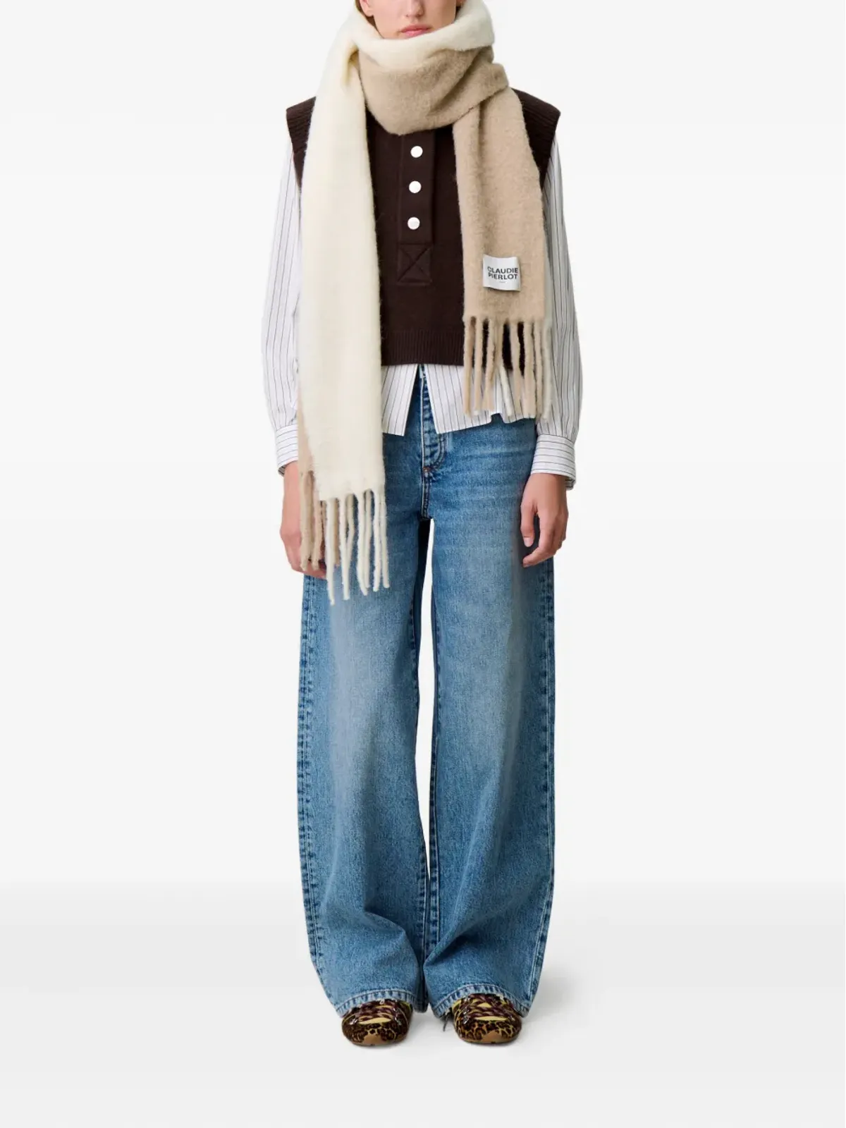 Claudie Pierlot ツートーン フリンジスカーフ - 画像3