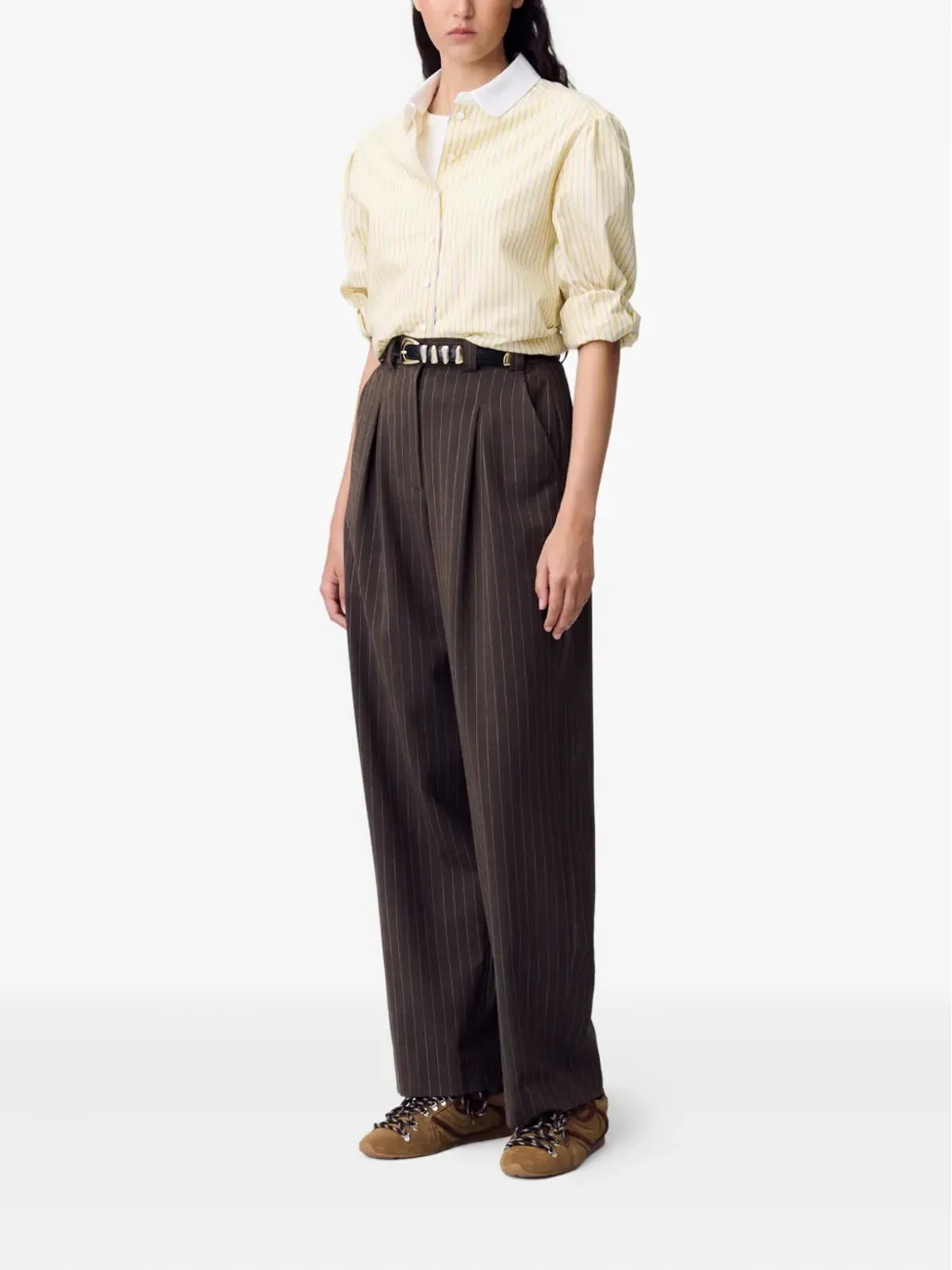 Claudie Pierlot ピンストライプ柄プリーツ テーラードパンツ - ブラウン - 画像3