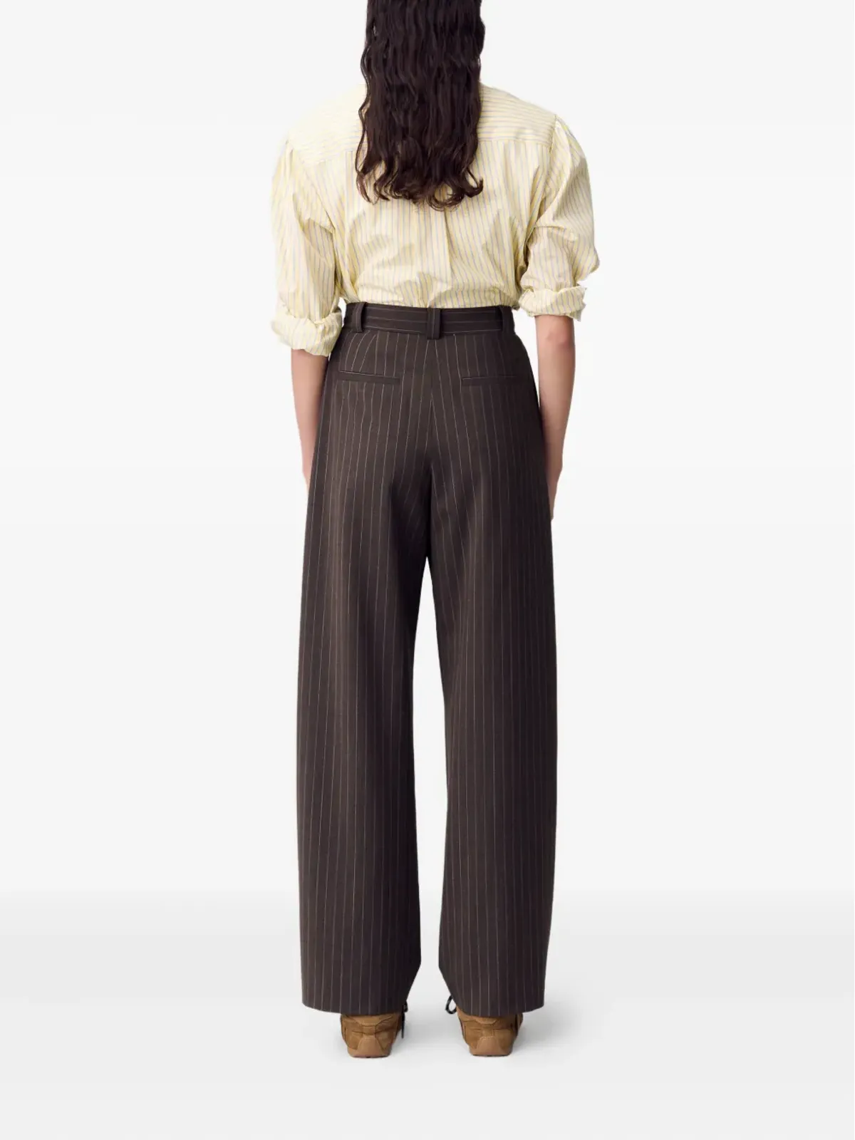 Claudie Pierlot ピンストライプ柄プリーツ テーラードパンツ - ブラウン - 画像4