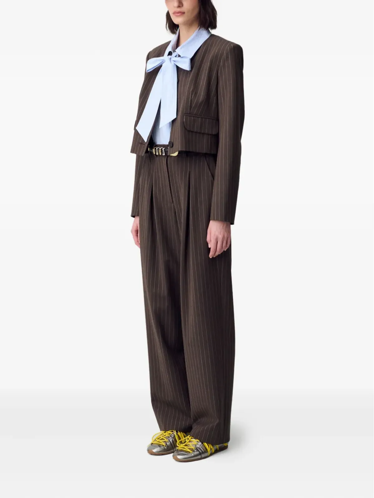 Claudie Pierlot ピンストライプ柄クロップドジャケット - 画像3