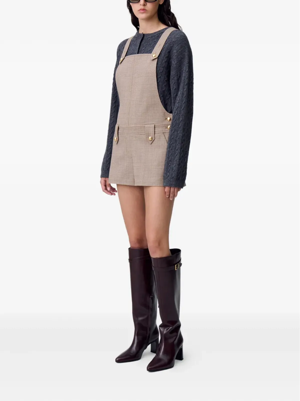 Claudie Pierlot チェック柄ダンガリー生地のサロペット風プレイスーツ - 画像3