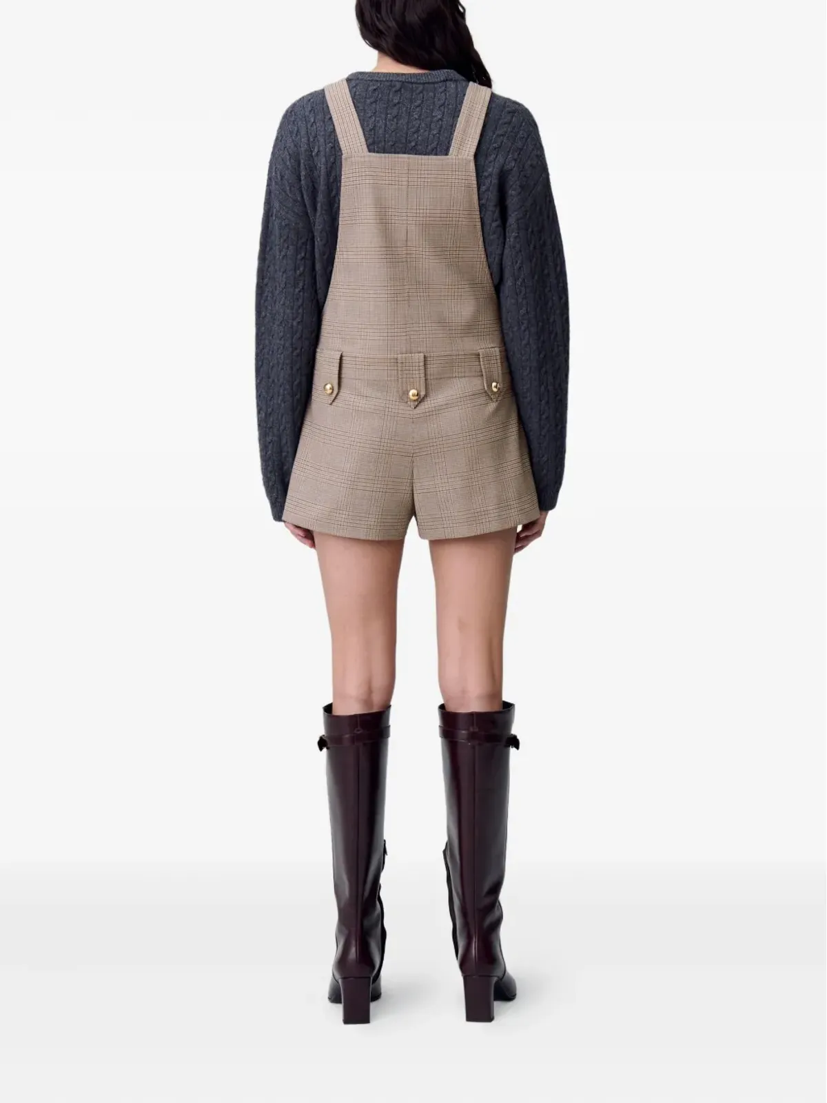 Claudie Pierlot チェック柄ダンガリー生地のサロペット風プレイスーツ - 画像4