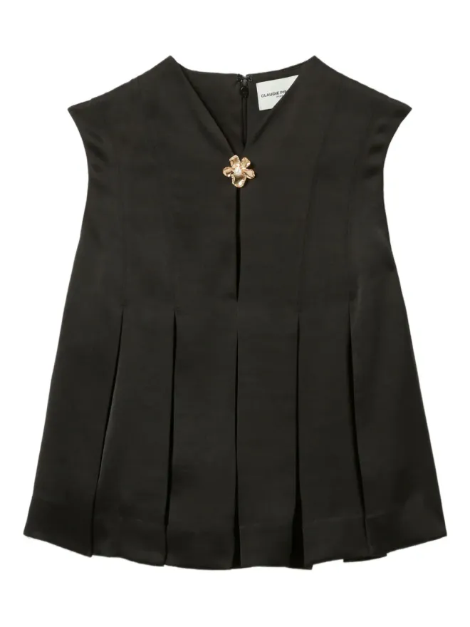 Claudie Pierlot Claudie Pierlot プリーツ花モチーフトップ ブラックの商品画像