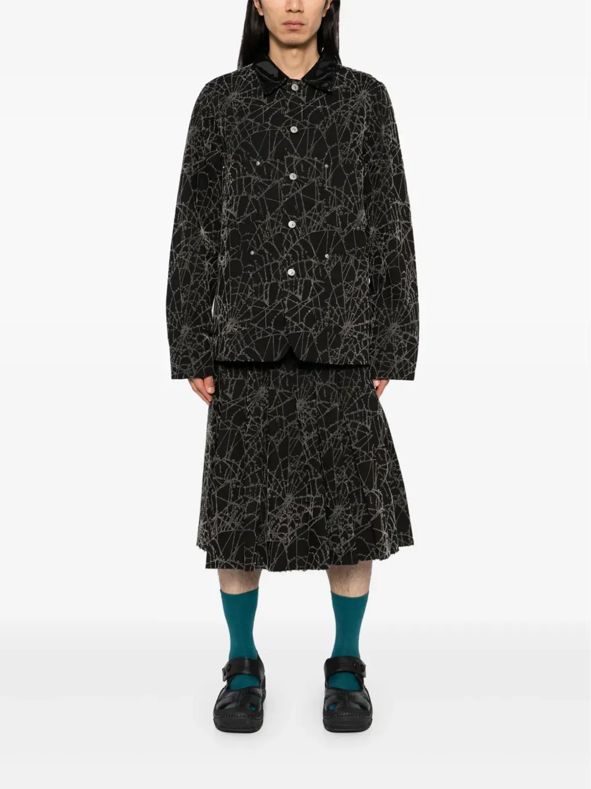 MASU flocky-web pleated shorts - Black - 画像2