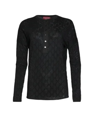 Gucci グッチ モノグラム ボタン留めTシャツ - ブラック - サムネイル1