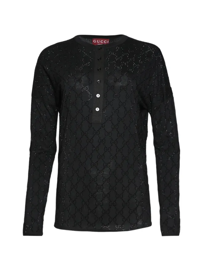 Gucci Gucci グッチ モノグラム ボタン留めTシャツ - ブラックの商品画像