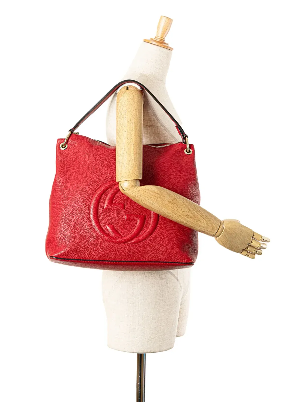 Gucci ビンテージ 2000-2015 大型 ピーブド カーフスキン ソーホー コンバーチブル ホーボー サッチェル - レッド - 画像2