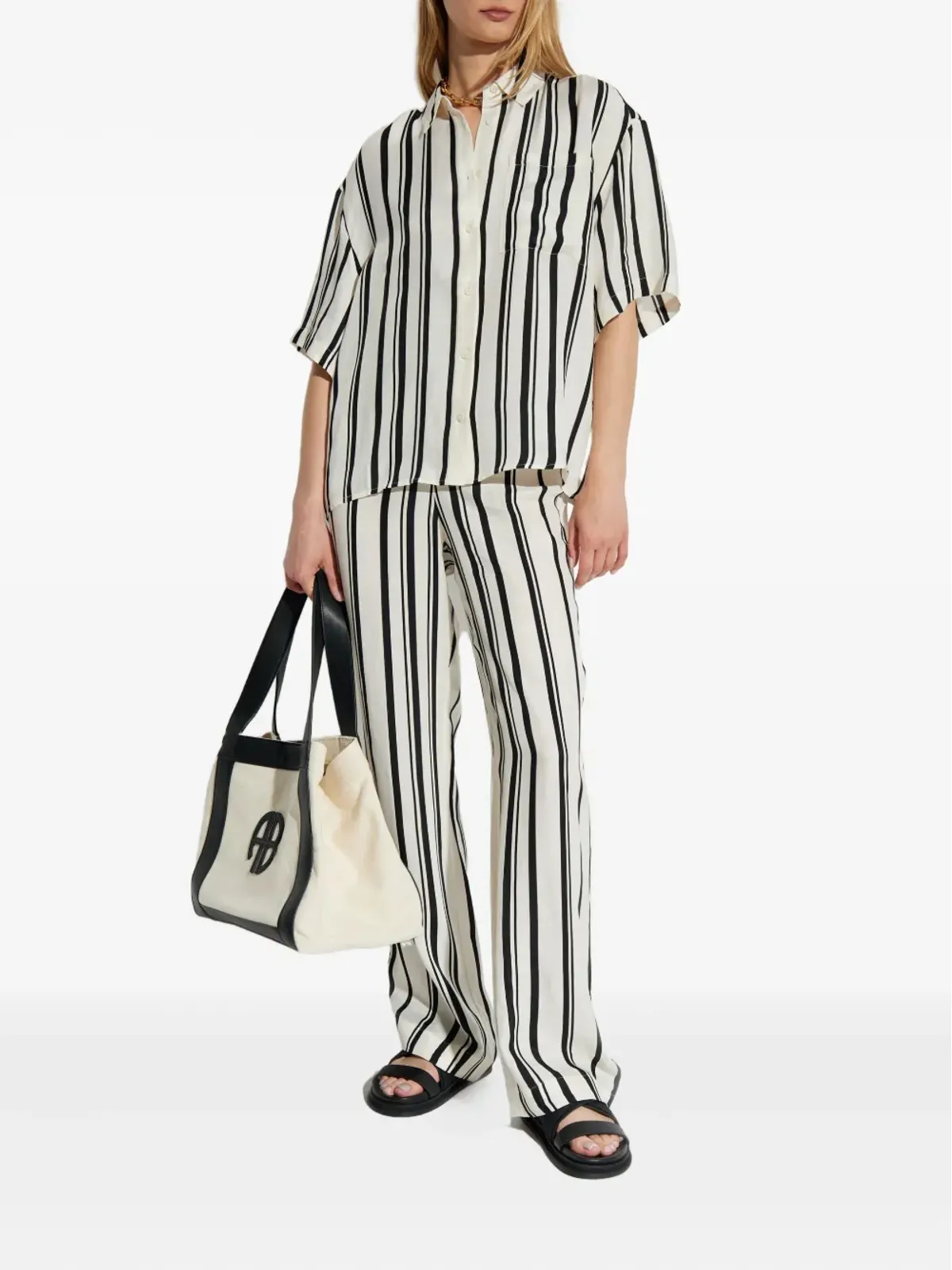 ANINE BING striped short-sleeve shirt - Neutrals - 画像2