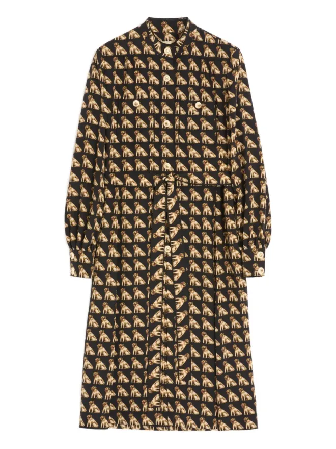 Valentino Garavani Valentino Garavani プチ・シャルルプリント クリペ・ド・シャン ミディドレス - ブラックの商品画像