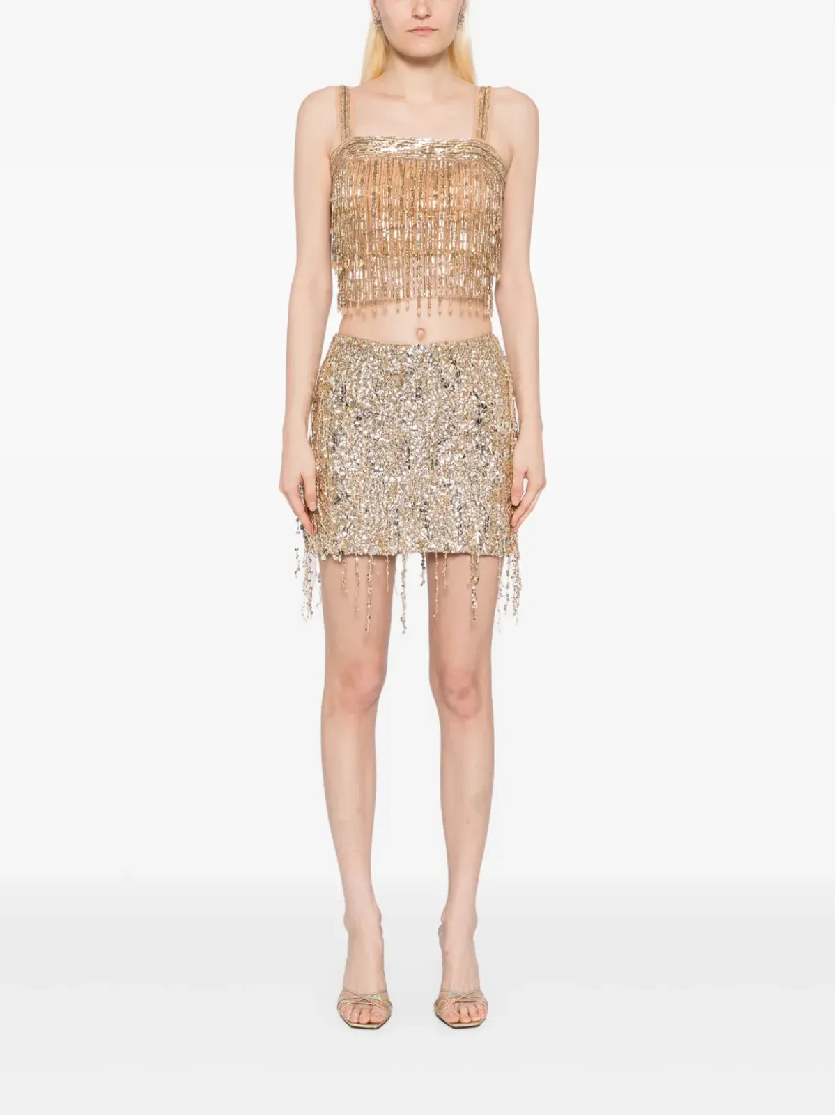 Elisabetta Franchi スパンコール刺繍入りクレープトップ - ゴールド - 画像2