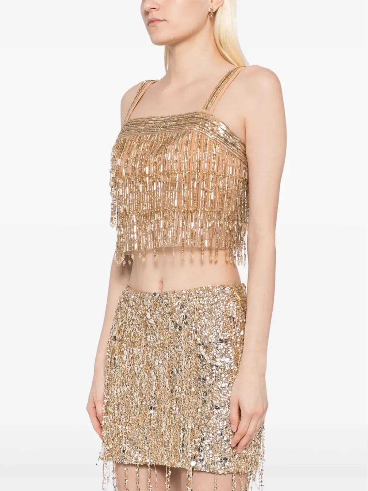 Elisabetta Franchi スパンコール刺繍入りクレープトップ - ゴールド - 画像3
