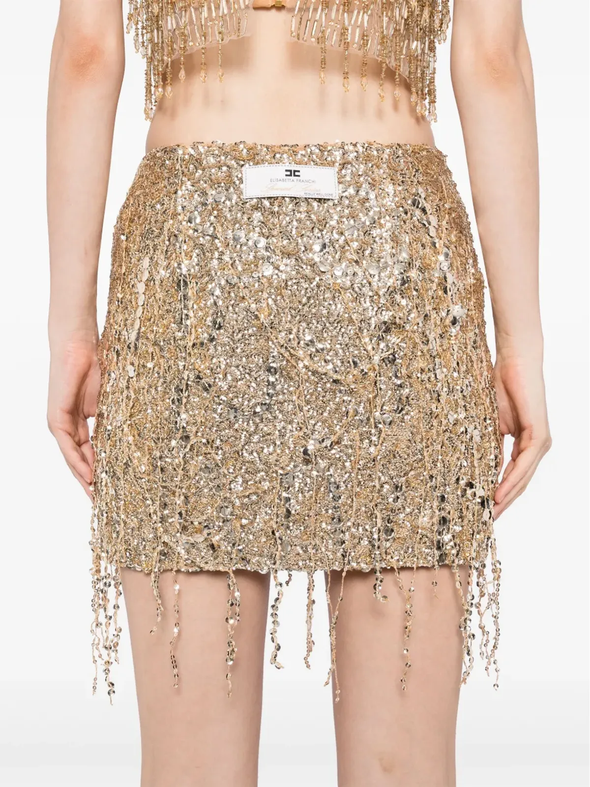 Elisabetta Franchi スパンコール付きフリンジ チュール ミニスカート - ゴールド - 画像5