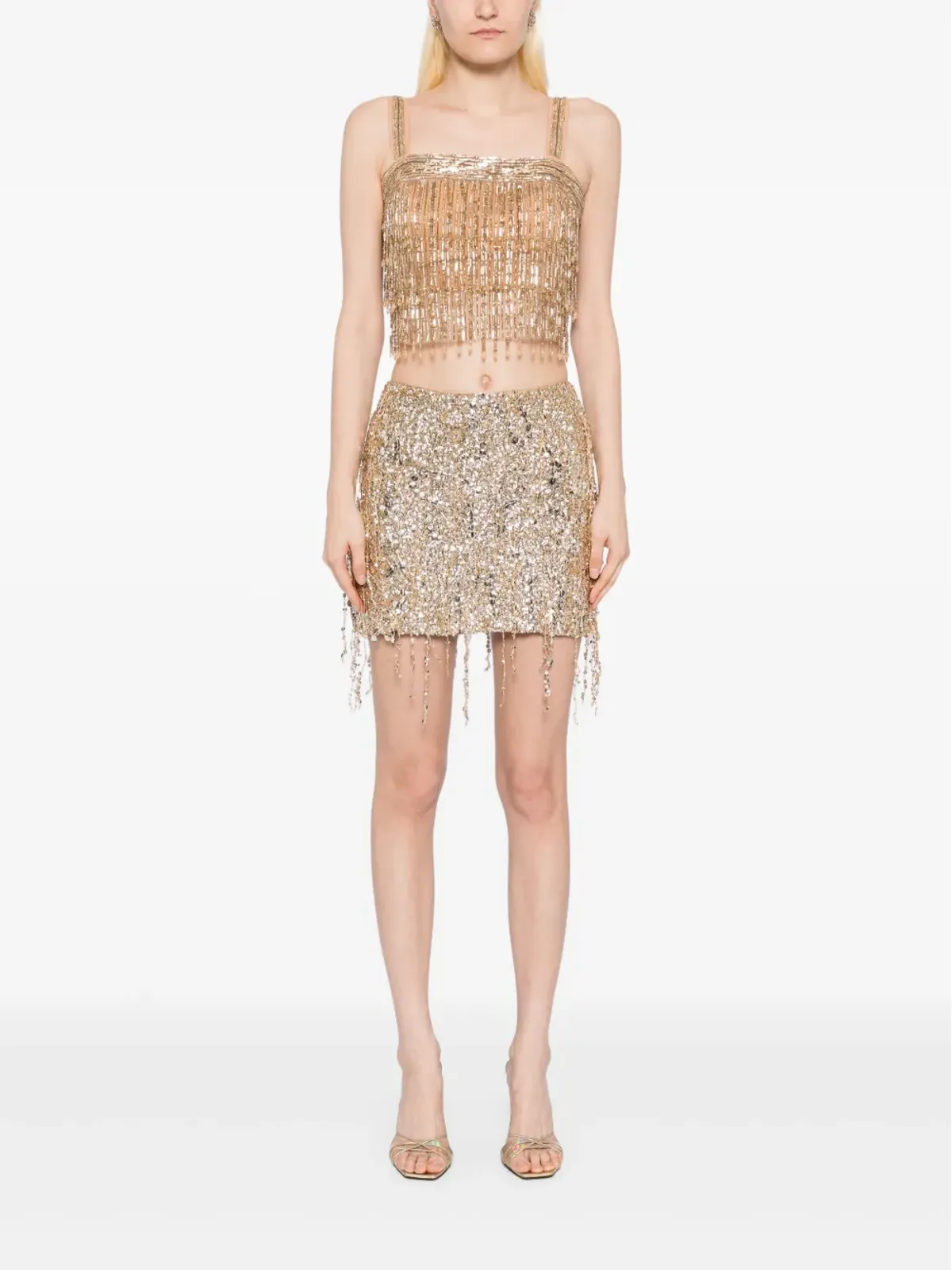 Elisabetta Franchi スパンコール付きフリンジ チュール ミニスカート - ゴールド - 画像2