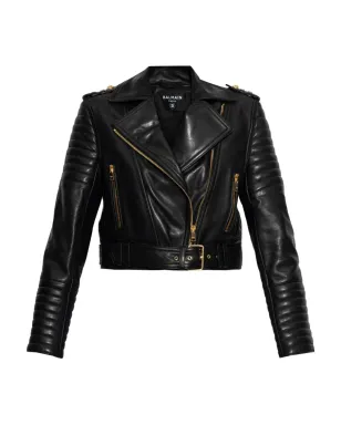 Balmain アシンメトリカルジップ レザー ジャケット ブラック - サムネイル1