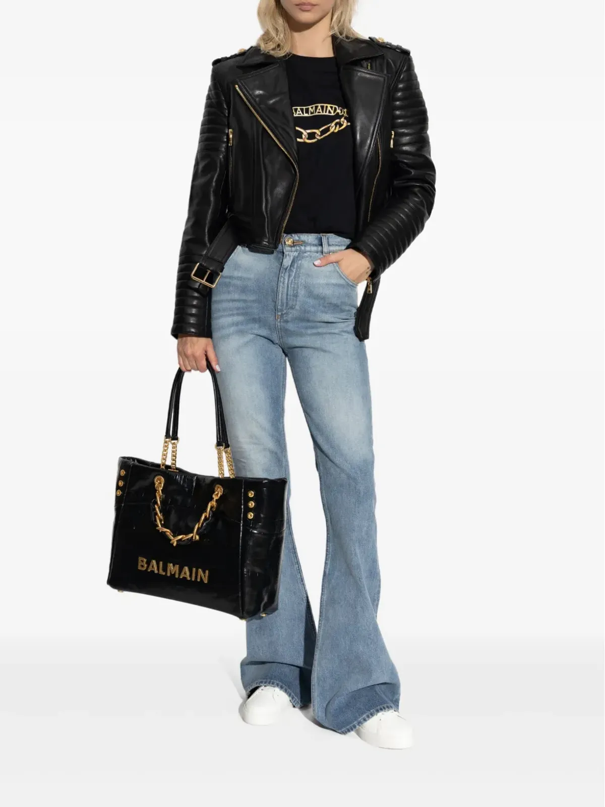 Balmain アシンメトリカルジップ レザー ジャケット ブラック - 画像2