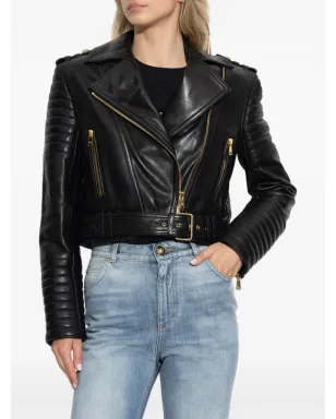 Balmain アシンメトリカルジップ レザー ジャケット ブラック - サムネイル3