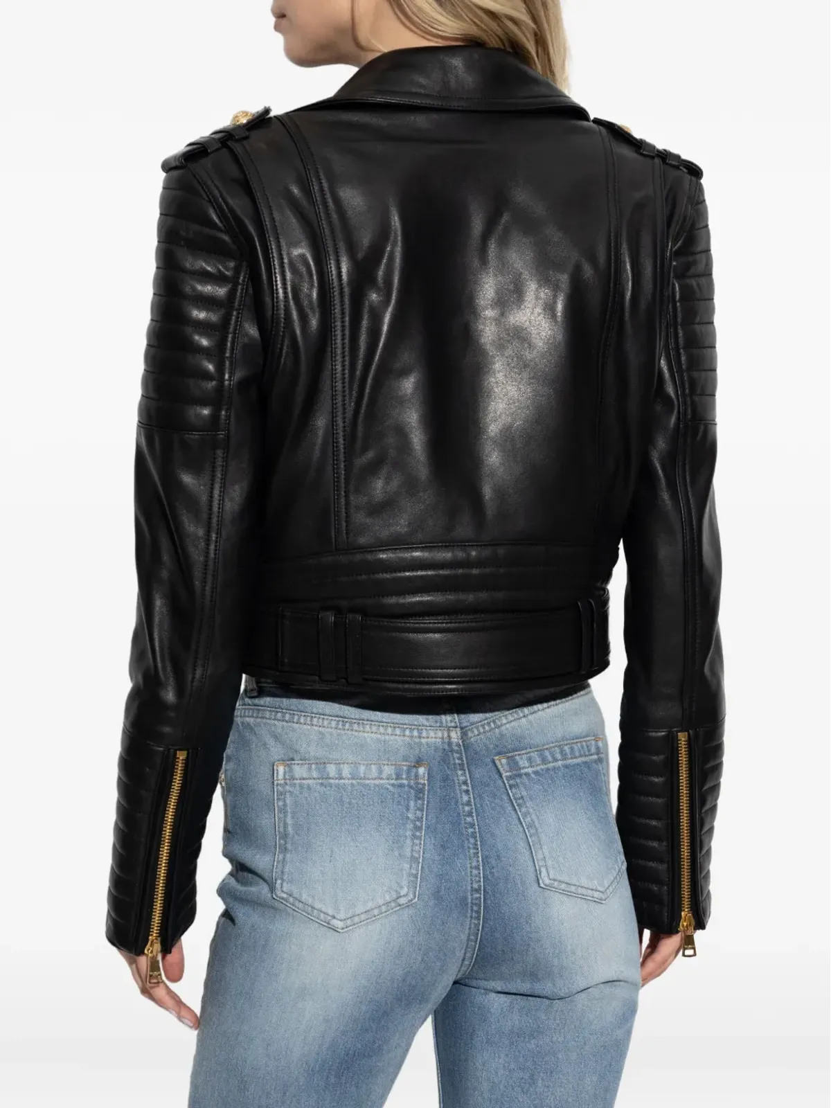 Balmain アシンメトリカルジップ レザー ジャケット ブラック - 画像4