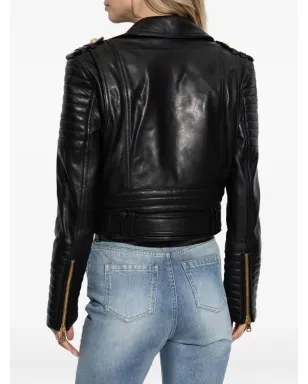 Balmain アシンメトリカルジップ レザー ジャケット ブラック - サムネイル4