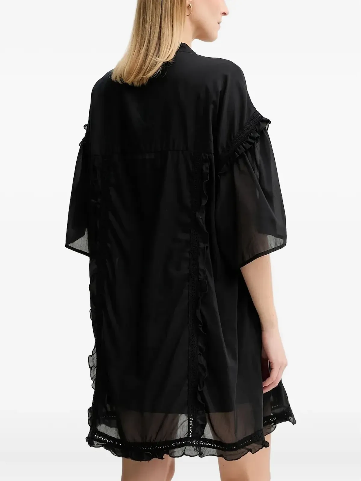 Isabelle Blanche ruffle-trimmed lace-insert mini dress - Black - 画像2
