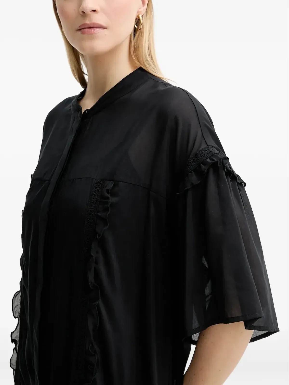 Isabelle Blanche ruffle-trimmed lace-insert mini dress - Black - 画像3
