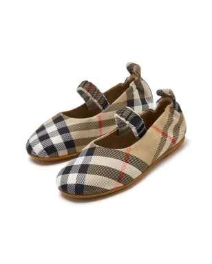 Burberry Kids チェック柄ストラップ バレエシューズ - ブラウン - サムネイル1
