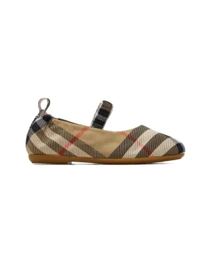 Burberry Kids チェック柄ストラップ バレエシューズ - ブラウン - サムネイル2