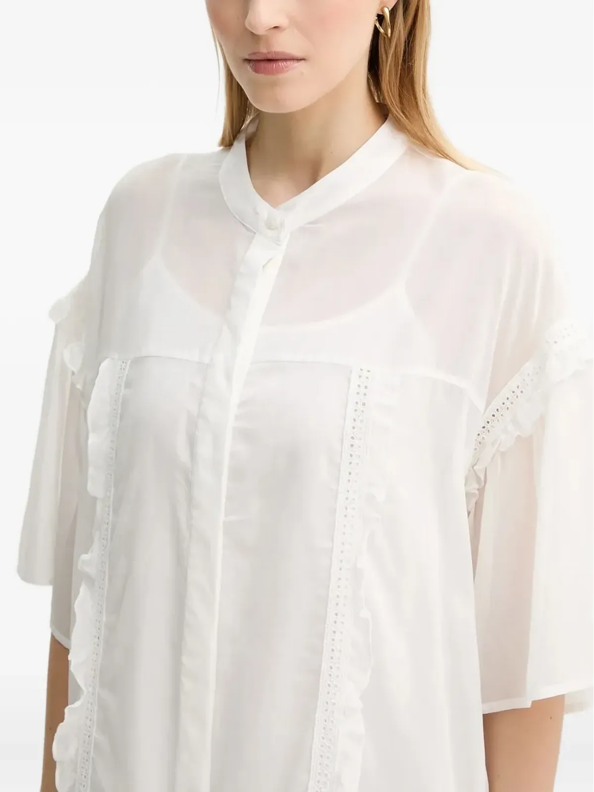 Isabelle Blanche ruffle-trimmed shirt dress - White - 画像4