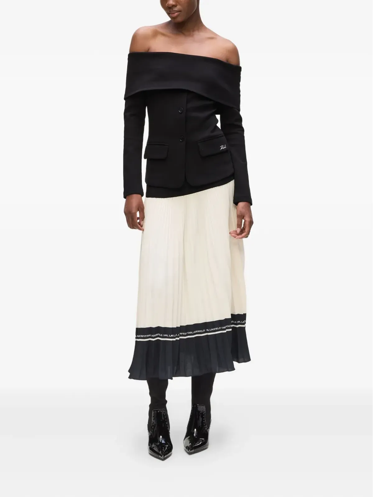 Karl Lagerfeld オフショルダー ボタン付きトップ - 画像2