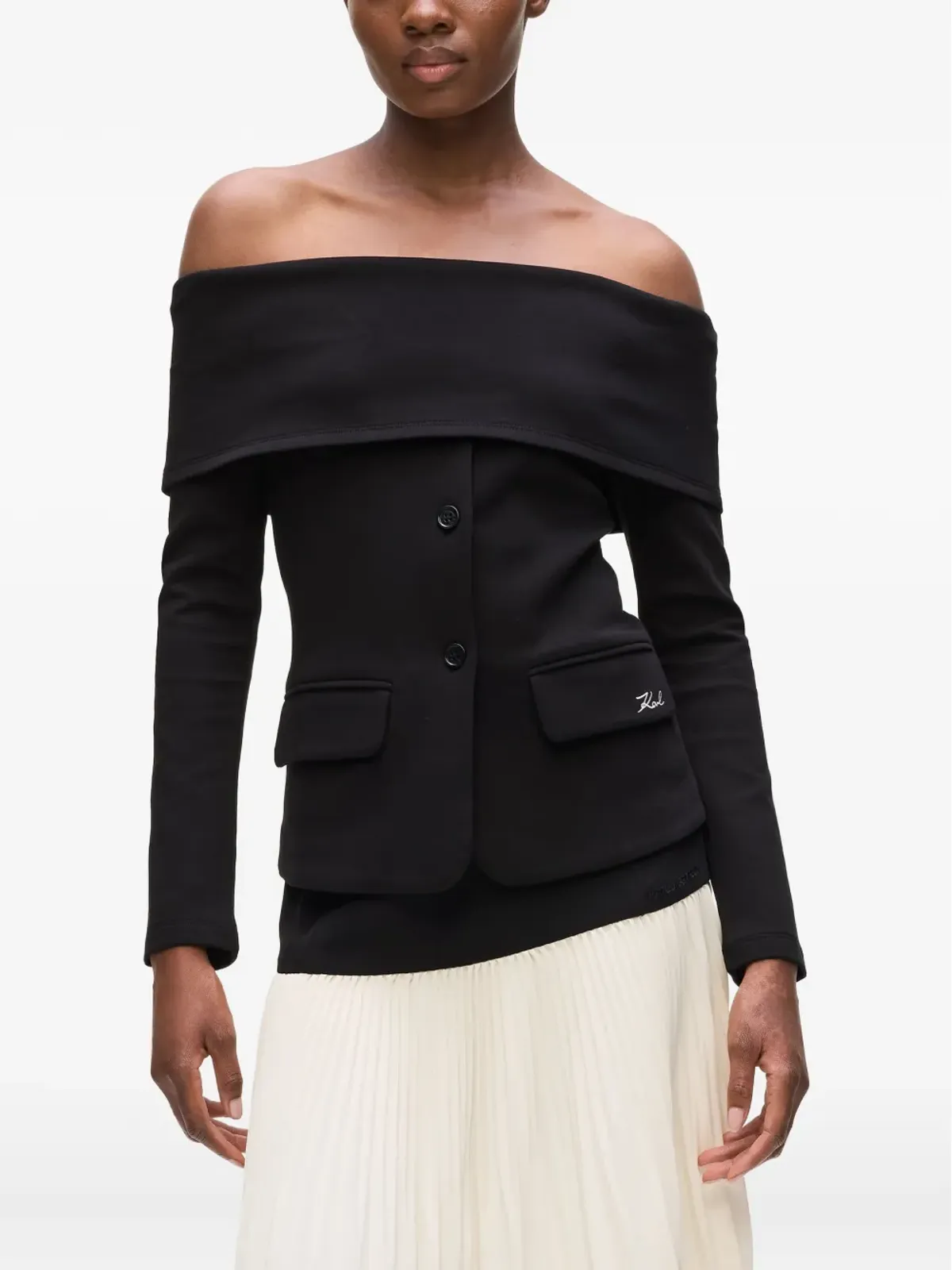 Karl Lagerfeld オフショルダー ボタン付きトップ - 画像3
