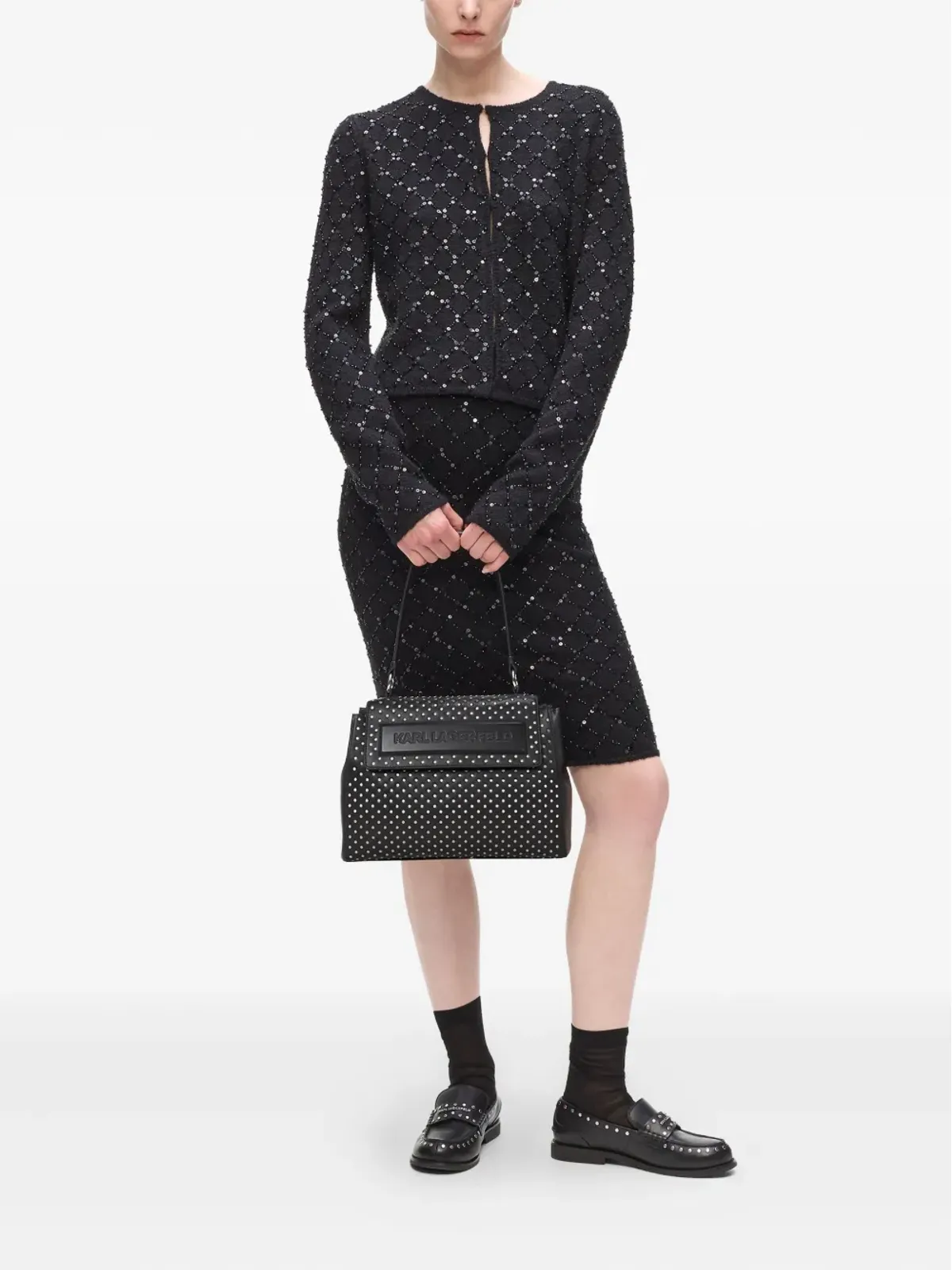 Karl Lagerfeld Ikon K/スタッズ装飾 トップハンドルバッグ - 画像2